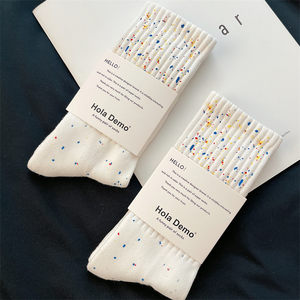 2 pairs of men and women medium-long tube socks pure cotton starry sky ink splashing trend graffiti autumn and winter thick towel white sports socks
