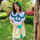 Flower Fairy Original Niche Year Summer Retro French Splicing Contrast Color High Waist Short Skirt Asymmetrical Design Sex Skirt