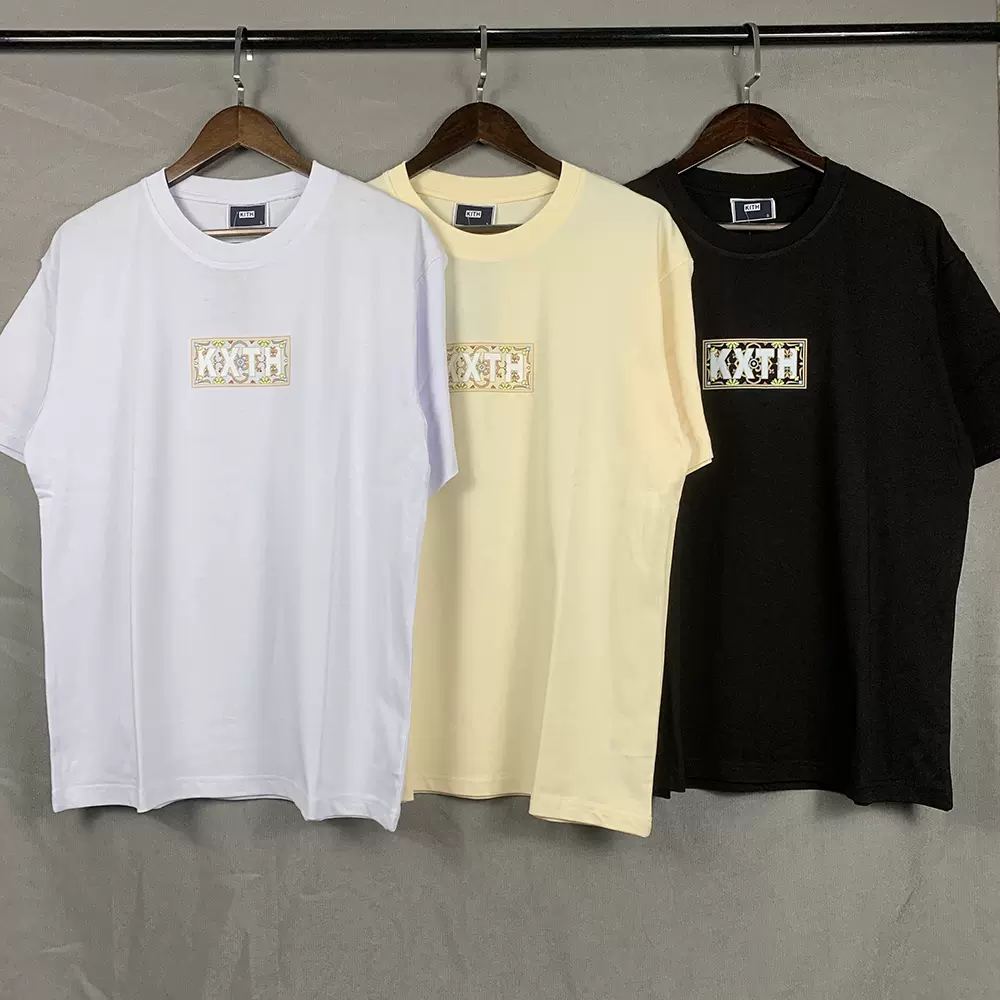 KITH Moroccan Tile Box Tee 摩洛哥黄腰果花图腾短袖潮牌宽松T恤-Taobao