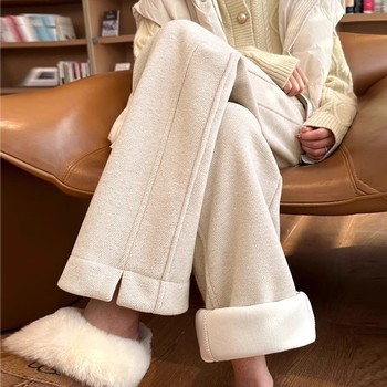Maternity pants wear 2025 new herringbone plush plush velvet thickened casual women's belly-resisting wide-leg pants