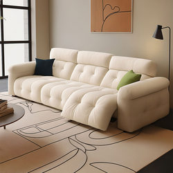 Fabric Electric Functional Sofa for Living Room, Cat-Scratch Resistant Tech Fabric, Simple Small Apartment Cream Style Adjustable Straight Sofa