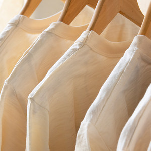 
Four season long sleeve breathable Xinjiang cotton coarse bamboo cotton original color loose round neck T-shirt for men and women base pure cotton sun protection