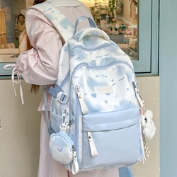 School Bag for Junior High School Girls, Blue, ins Style, High School Students, Good-Looking, 2025 New Model, Large Capacity Backpack for Girls