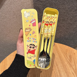 Genuine 304 Stainless Steel Spoon, Fork, and Chopsticks Cute Dormitory Home Portable Cutlery Set Three-Piece Set