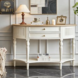 European-Style Cream-Colored White Solid Wood Entryway Cabinet for Storage, Semi-Circular Wall-Mounted Hallway Cabinet for the Living Room