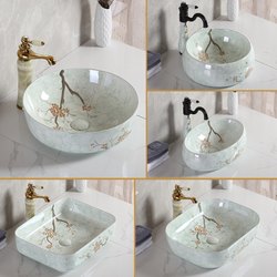 Chinese-Style New Oval Washbasin Countertop Basin for Home Bathroom Ceramic Square Countertop Art Basin
