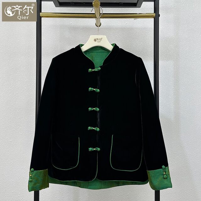 
Cotton double-sided new Chinese-style velvet jacket for women in autumn and winter, high-end button-down Tang suit mother's cotton coat