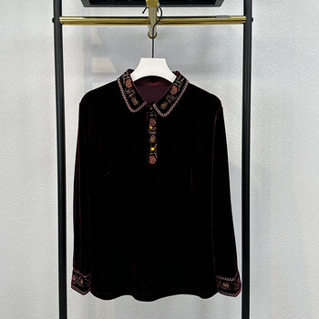 Lapel embroidered high-end velvet top New Year fashion versatile comfortable new Chinese style inner wear middle-aged and elderly mothers
