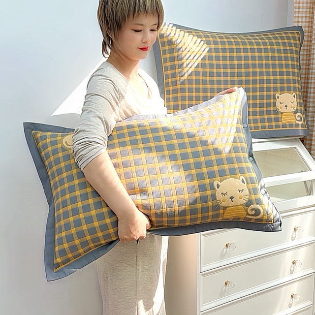 High-density pure cotton gauze snap pillowcase 48*74/student adult pillow core cover pillow cover cover pair thickened and breathable