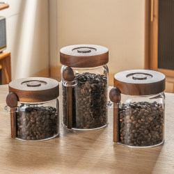 Food-Grade Coffee Bean Storage Jar, Glass Sealed Jar, Special Storage Jar for Coffee Powder, Tea Storage Jar with Spoon