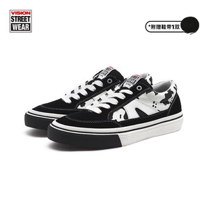
VISION official STICK black and white cow pattern low top fur street sports shoes canvas shoes for men and women