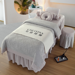 Four-piece Beauty Bed Cover Set A-class Washed Cotton Linen High-grade Light Luxury Beauty Salon Bed Cover Set Four Seasons Universal Fixed Logo