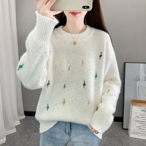 
Sweater women's autumn and winter versatile college style loose junior high school high school students big children teenager round neck pullover base shirt