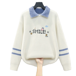 Sweater 2025 Autumn and Winter Girls Junior High School Students Big Children Dolls Get Fake Two Thickened Bottom Shirts