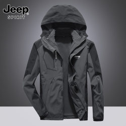 Jeep Men's Three-In-One Detachable Windproof Jacket with Fleece Lining and Thickened Windproof Outerwear for Outdoor Hiking