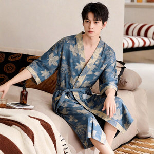 
Bathrobe men's pure cotton water-absorbent quick-drying double-layer gauze 2026 new all-season pajamas summer cotton nightgown