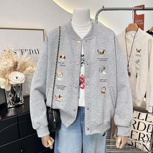 
Korea Dongdaemun Heavy Industries Embroidered Cartoon Loose Large Size Sweater Baseball Jacket Women's New Spring and Autumn Thin Style