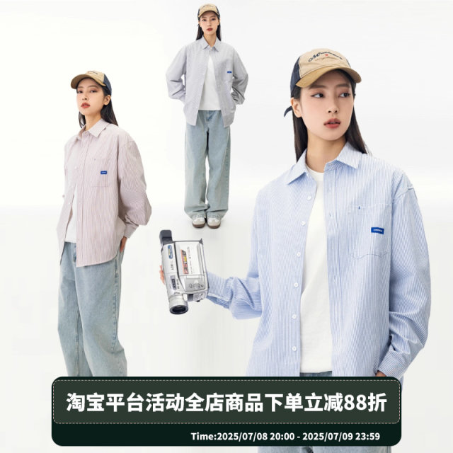 MANNSTU Spring Japanese street trend neutral striped long-sleeved shirt for women BF style casual shirt top for men