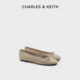 CHARLES/KEITH25 Summer New CK1-70900551 Tweed Bow Flat Sole Ballet Shoes