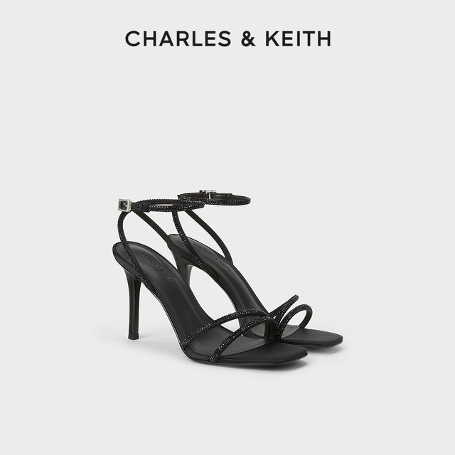 CHARLES/KEITH summer women's shoes CK1-60280423 French bright diamond one-length strap high heel sandals women's shoes