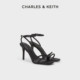 CHARLES/KEITH summer women's shoes CK1-60280423 French bright diamond one-length strap high heel sandals women's shoes