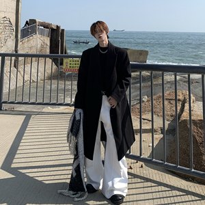 
Med old uncle original niche black silhouette coat men's texture mid-length windbreaker cleanfit woolen coat