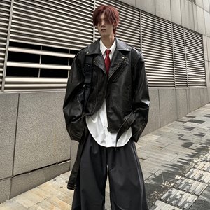 
Uncle Med color leather jacket men's autumn loose American retro high-end lapel motorcycle PU leather jacket