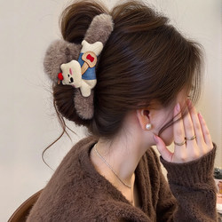 Autumn and Winter Plush Hair Clip for Women 2025 New Versatile Fabric Puppy Bow Double-Sided Hair Clip Shark Clip