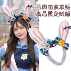 Blue-Gray Plush Bunny Ear Headband Zootopia Officer Judy Hair Accessory Face Washing Headband New Product for Women