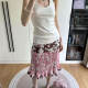 New summer American retro splicing contrasting print wrinkled skirt island atmosphere casual design medium skirt