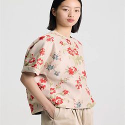 Ms Pastel Jacquard Round Neck Sleeved Loose Short-Sleeved T-Shirt