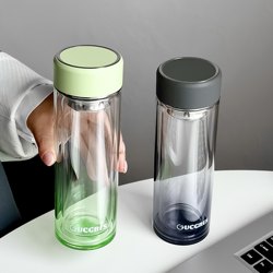 High-Quality Double-Layer Glass Cup for Male and Female Students, Water Cup with Lid, High Temperature Resistant, Simple Portable Cup, Men's Tea Cup