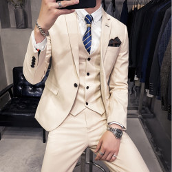Off-White British Style Suit for Men, Groom's Wedding Suit, Handsome Three-Piece Suit, Men's Trendy Korean Style Suit Set