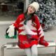 2022 Christmas themed girls' large size sweater autumn and winter new lazy style red mid-length pullover sweater