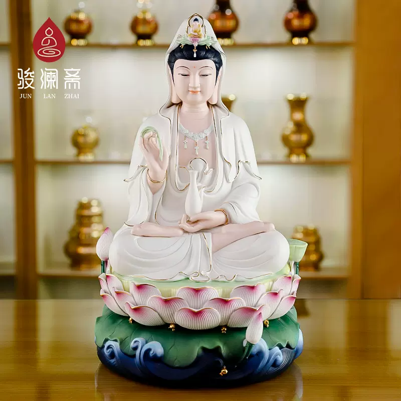 观音佛像供奉家用南海观世音菩萨坐莲陶瓷神像摆件大全佛具用品-Taobao