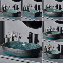 Ceramic Retro Art Washbasin Large Size for Home Countertop Basin Balcony Bathroom Household Washbasin Round Basin
