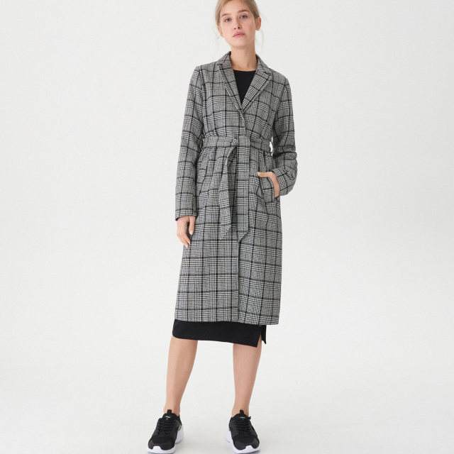 European and American classic plaid mid-length lace-up slim and fashionable casual OL windbreaker foreign trade original single women's clothing spring and autumn new style