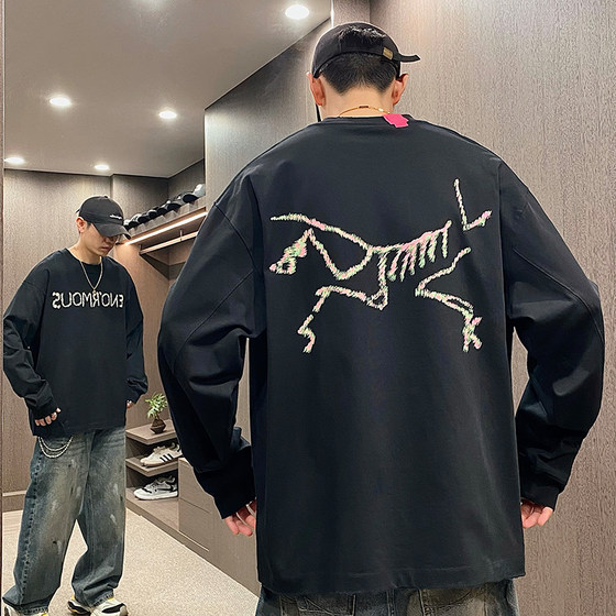 
MXD UGLY trendy brand high-definition design letter long-sleeved T-shirt men's autumn and winter American casual lazy ins top