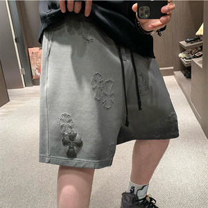 
MXD UGLY American retro design burnt logo shorts for men in summer heavy washed gray sports pants