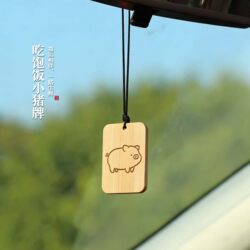 Zhu Yu's Same Style Full Belly Pig Brand Black Walnut Solid Wood Carving Car Keychain Car Pendant Bag Pendant Wooden Tag