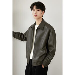 
Lapel pu soft leather jacket men's 2025 spring and autumn new thickened handsome leather jacket casual men's top trendy