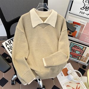 
Old Qian style knit sweater autumn and winter vacation two-piece V-neck imitation cashmere polo atmosphere Lao Qian casual sweater jacket men