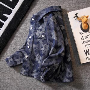 
Jacquard shirt style denim jacket men's loose large size autumn lapel jacket plus fat men's fashion trend