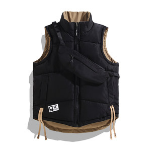 Stand-collar double-sided vest for men and women autumn and winter students warm vest down cotton jacket vest sleeveless horse clip jacket
