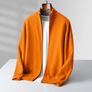
100% pure wool sweater for men, reversible thickened zipper cardigan, knitted sweater, business casual, stand-up collar, versatile jacket