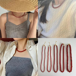 Red Agate Handmade Beaded Necklace for Women, Vintage Light Luxury, High-End, Elegant, Fashionable, Versatile Choker, Collarbone Chain