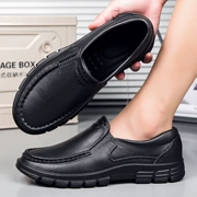 Giày đầu bếp làm việc bán thời gian sau khi làm việc ở khách sạn, giày da thường chống mòn đế mềm màu đen tuyền, giày nam một bước