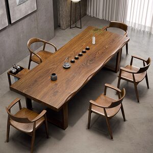 Solid wood large board tea table table chair combination office living room home tea brewing platform Chinese style boss table simple modern
