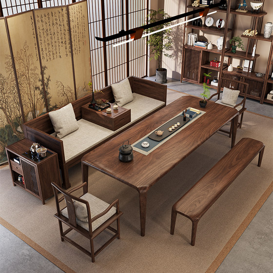 
High-end walnut mortise and tenon tea table Luohan bed combination living room home office new Chinese style solid wood tea table tea table