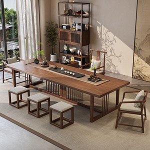 
New Chinese style solid wood tea table and chair combination large board tea table for home office home living room Zen tea table